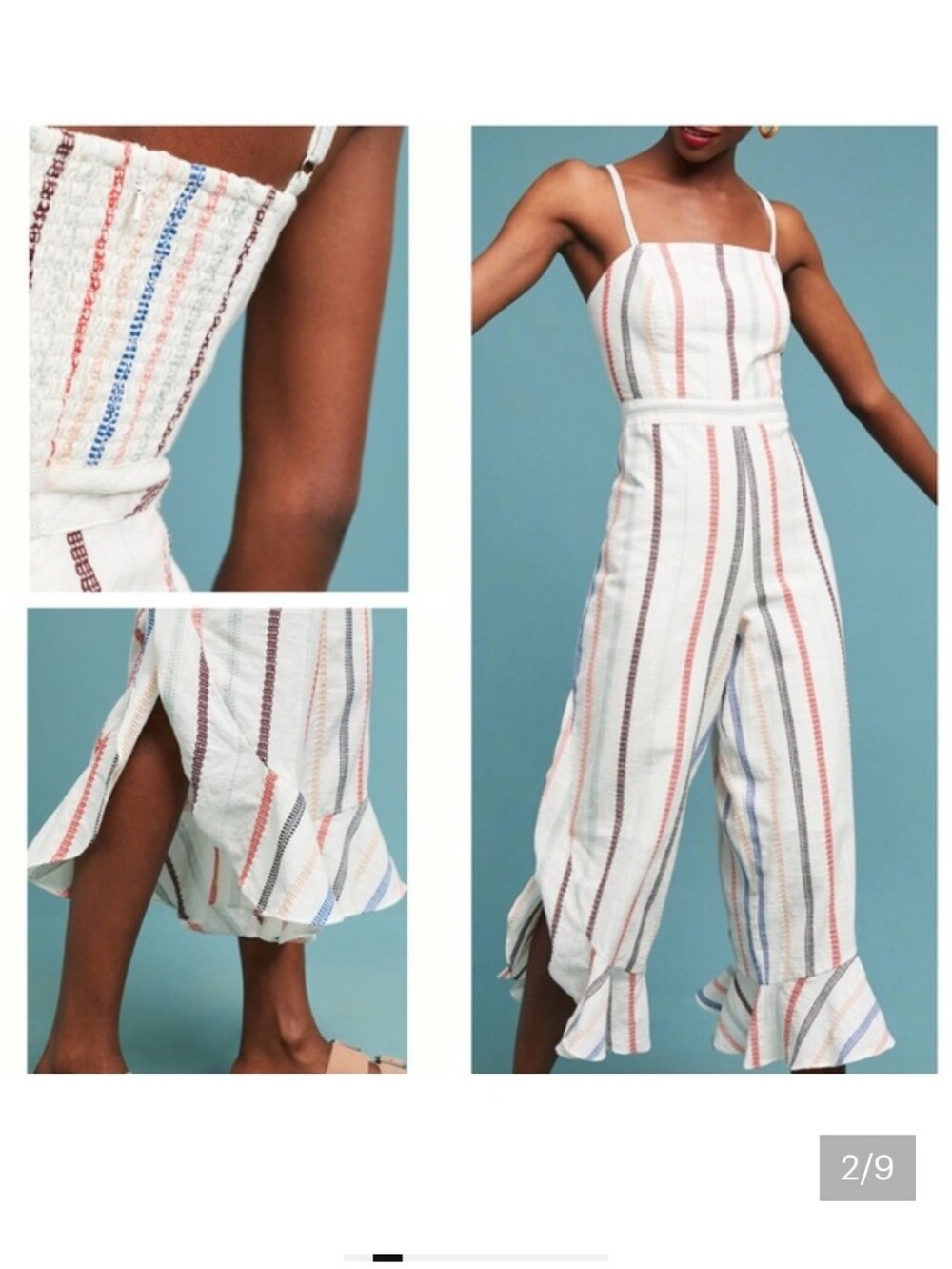 Red Carter White Striped Ruffle-Hem Cropped Jumpsuit